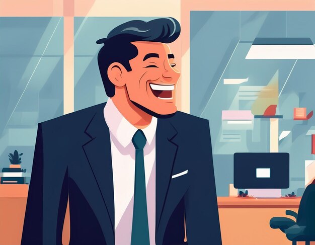 Photo illustration of businessman smiling in office environment