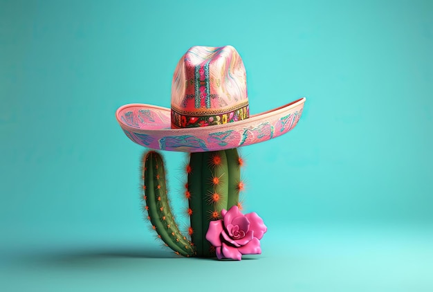 an illustration of a cactus in a pink hat