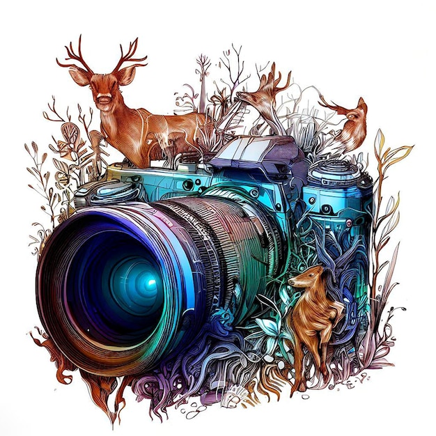 an illustration of a camera with wild nature