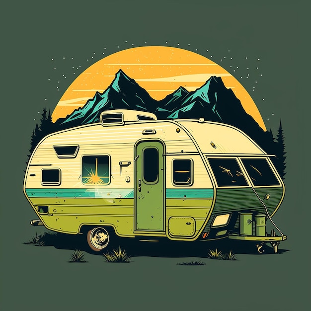 An illustration of a camper with the word camper on it