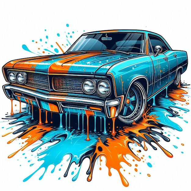 Illustration of a car with paint splatter