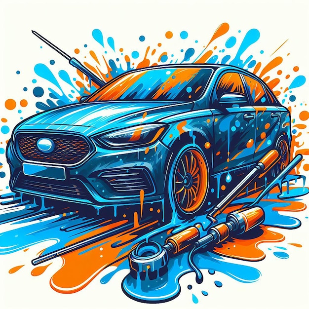 Illustration of a car with paint splatter