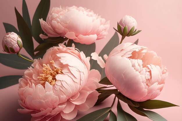 Illustration of a card with pink peony flowers AI generation