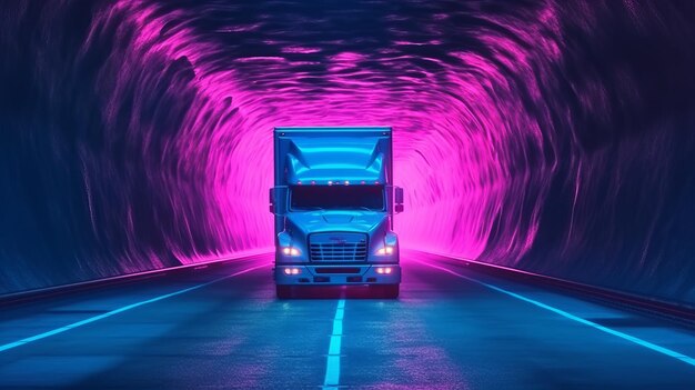 Illustration of a cargo truck parked inside a tunnel