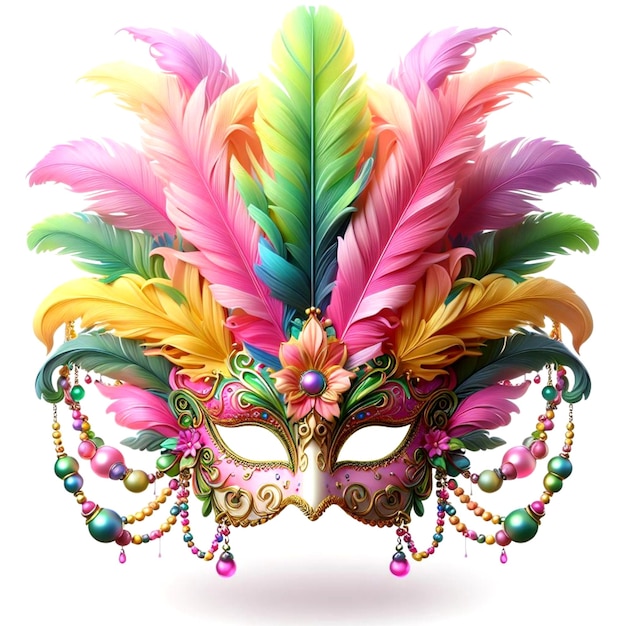 Illustration carnival Venetian mask with feathers