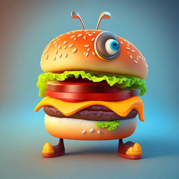 Illustration of a cartoon burger with emotion Generative AI