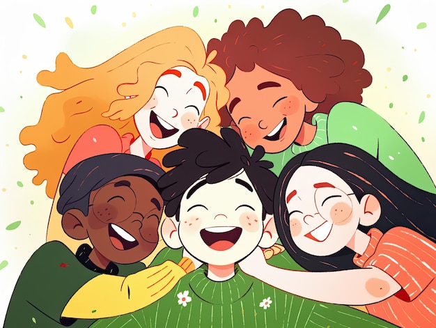 illustration cartoon friends in green