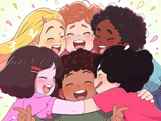 illustration cartoon friends in pink