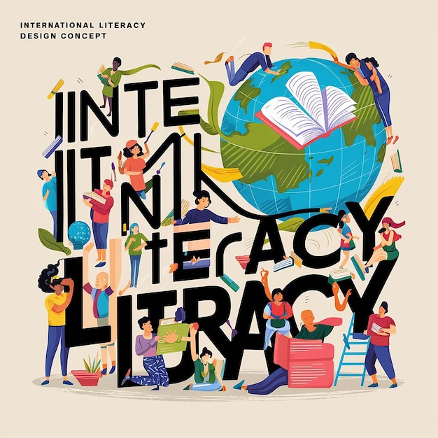 Photo a illustration celebrating international literacy day