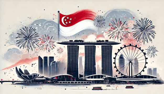 Photo illustration celebrating singapore national day