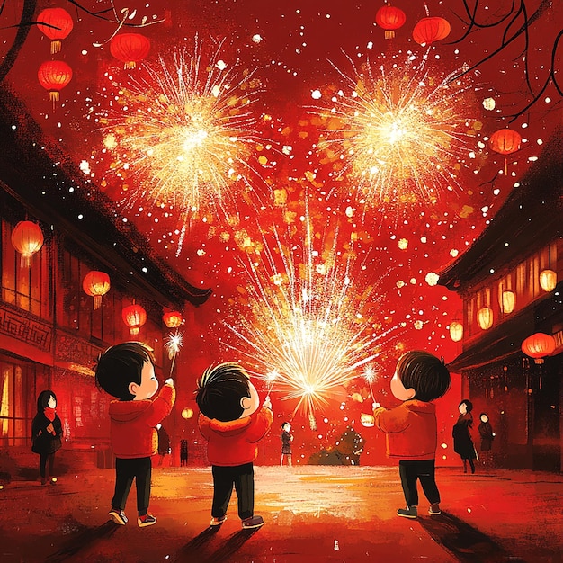 Illustration of Celebrations During the Chinese Spring Festival