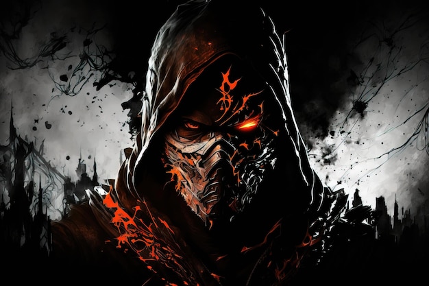 Illustration character of villain man in a dark background