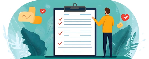 Photo illustration of checklist management and survey completion with check marks