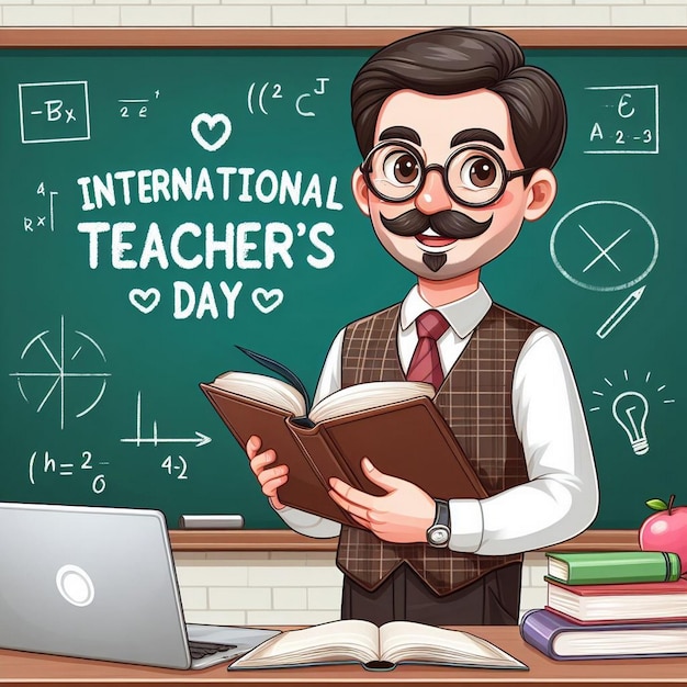 Illustration of a cheerful male teacher celebrating Teachers Day