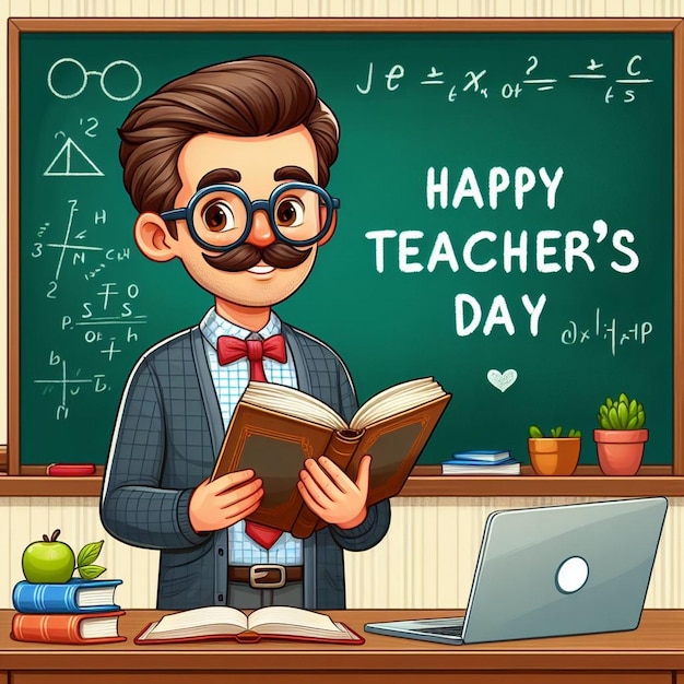 Illustration of a cheerful male teacher celebrating Teachers Day