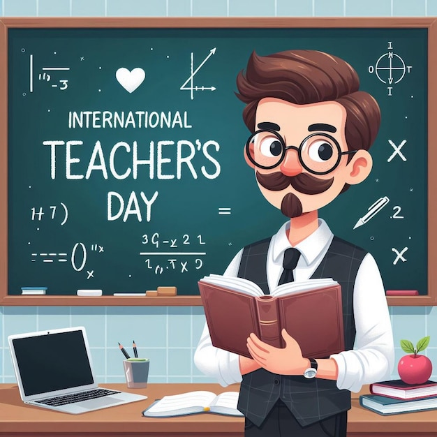 Illustration of a cheerful male teacher celebrating Teachers Day