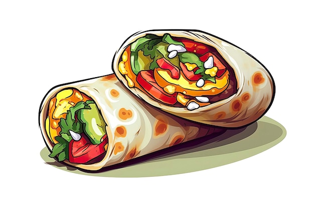 illustration of cheese and bread Rolled Bread with cheese and Vegetable and Chiken Generative AI