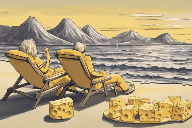 illustration of cheese and the sea