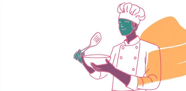 Photo an illustration of a chef with a frying pan and spatula using a continuous single line can be seen in the following image