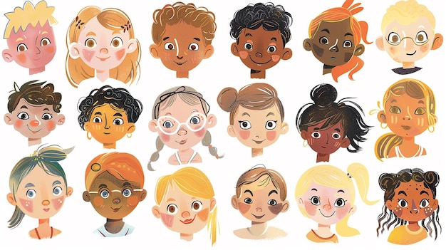 Photo illustration of children faces cute and diverse