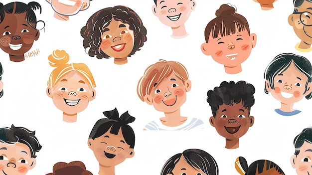 Illustration of Children Faces Cute and Diverse