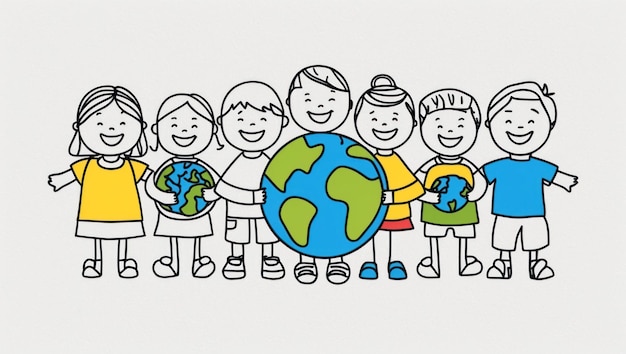 Illustration of children joyfully holding the Earth together