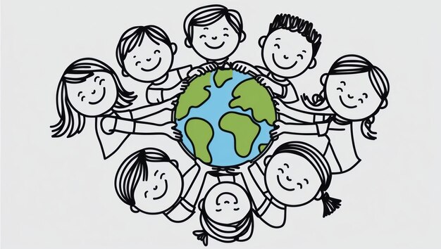 Illustration of children joyfully holding the Earth together