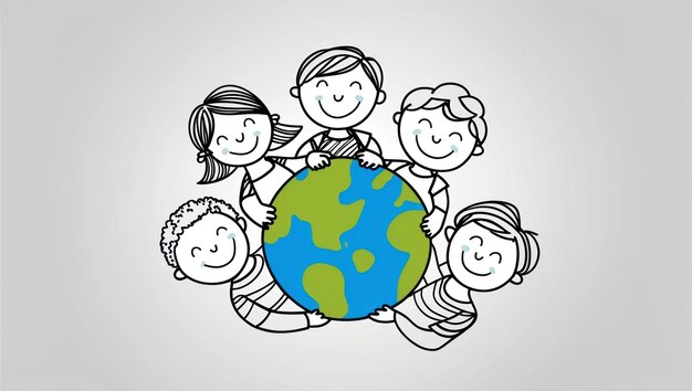 Illustration of children joyfully holding the Earth together