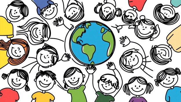 Illustration of children joyfully holding the Earth together