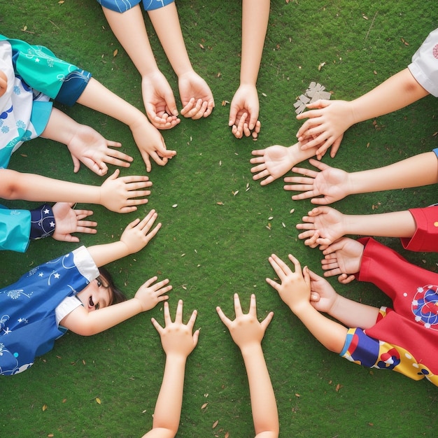 Illustration of children standing International friendship Day rainbow background by AI generated