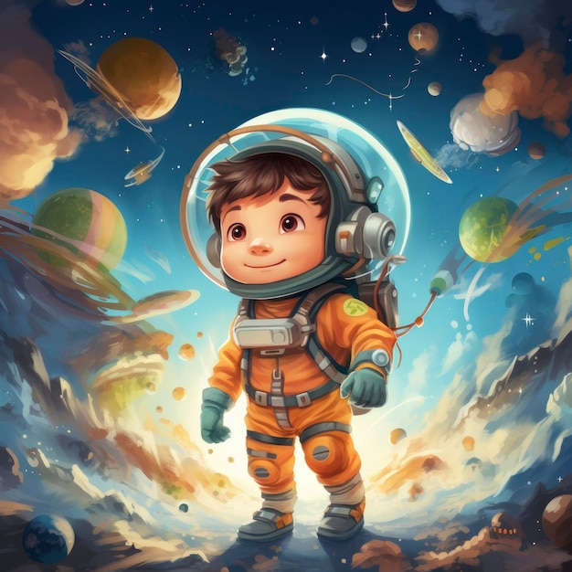 Illustration for Childrens Book Boy Astronaut Colorful