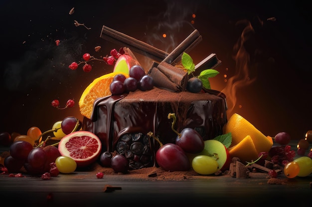 Illustration of a chocolate dessert combined with fruit AI generated