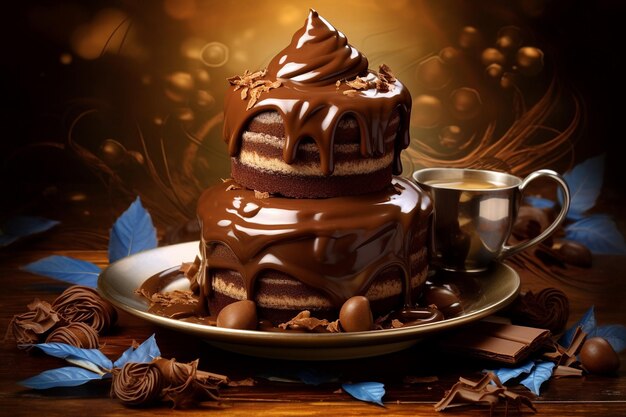 Illustration of a chocolate fountain with cascading chocolate and Chocolate Day written beside it