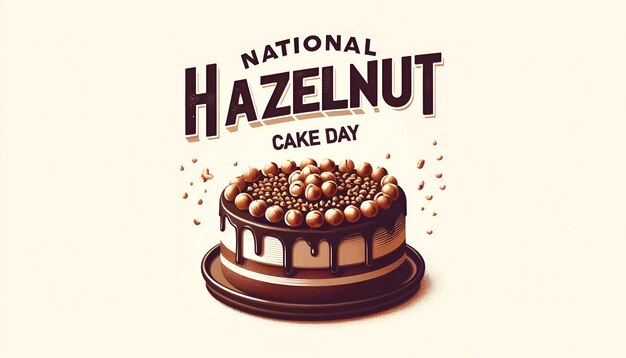 Illustration of chocolate hazelnut cake topped with chopped hazelnuts for national hazelnut cake day