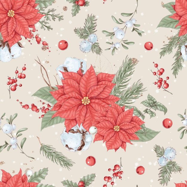 Illustration Christmas seamless pattern poinsettia