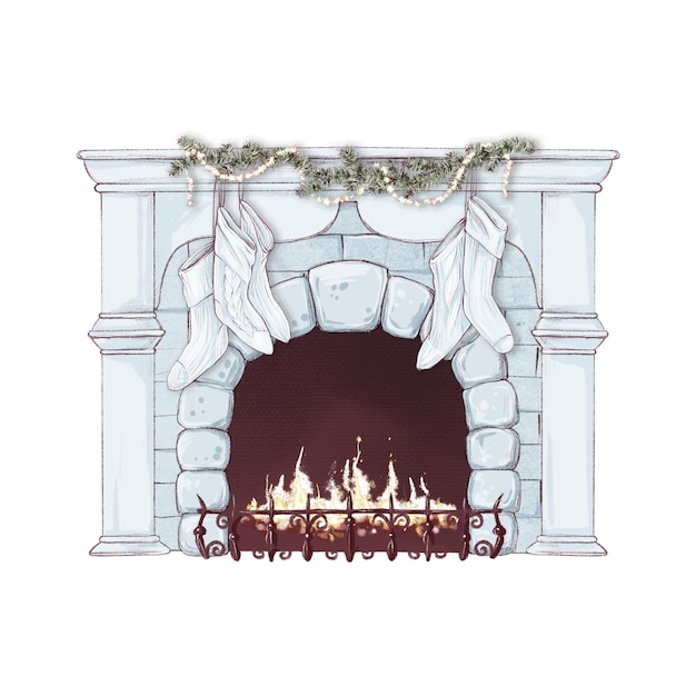 Illustration Christmas set of vintage fireplaces