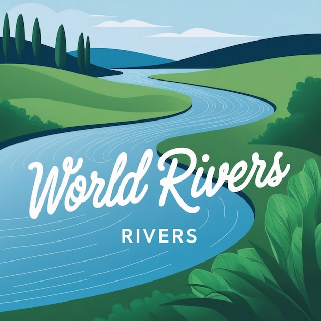 Photo illustration of clean rivers with bold text isolated on white background to commemorate world rivers day on september