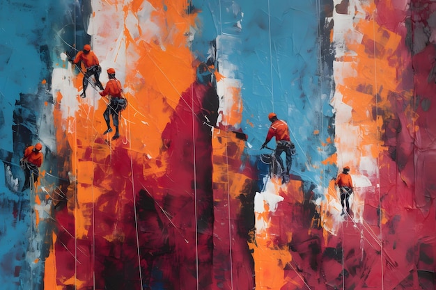 An illustration of climbers tackling a difficult rock wall that shows their tenacity and resolve