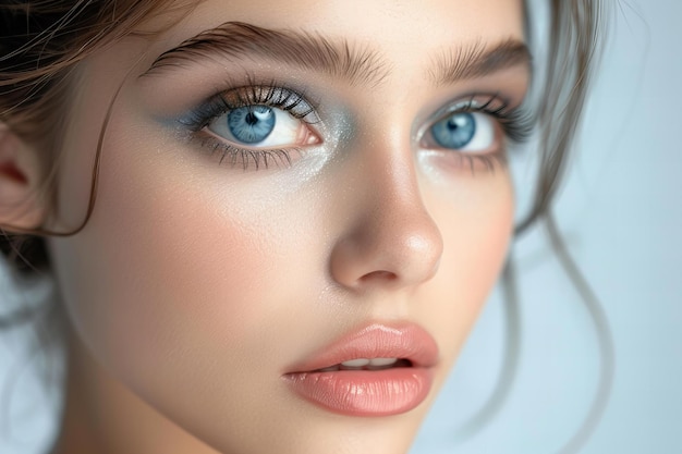 Photo illustration of close up of a beautiful womans eyes looking to the side against a white background