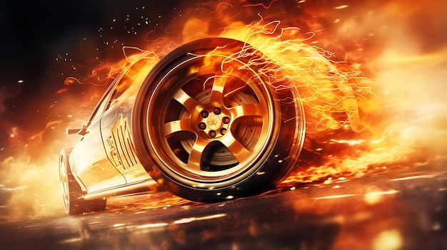 illustration Close up macro wheel Sport Car on race track drifting