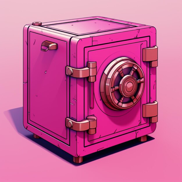 Illustration of a closed metal safe on a pink background with shadow