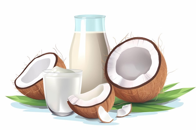 An illustration of coconut milk and a bottle of coconut milk.