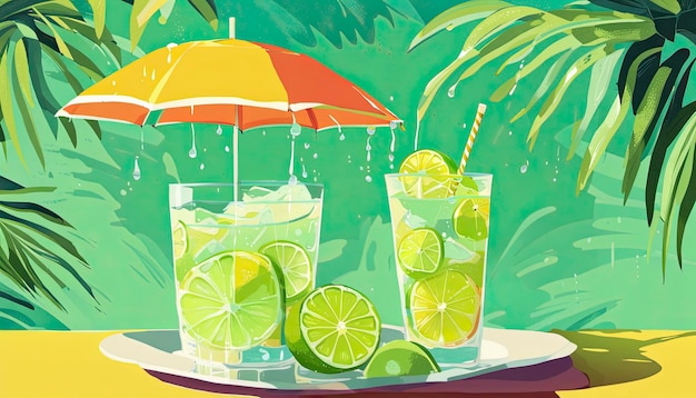 Illustration of Cold Lime Water with Umbrella