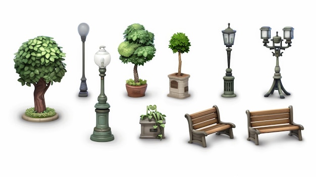 Photo illustration collection of various garden components 8 bit green space