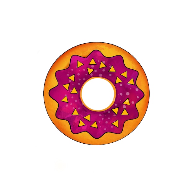 Illustration of a colored drawing of sweets donuts with glaze of different colors on a white