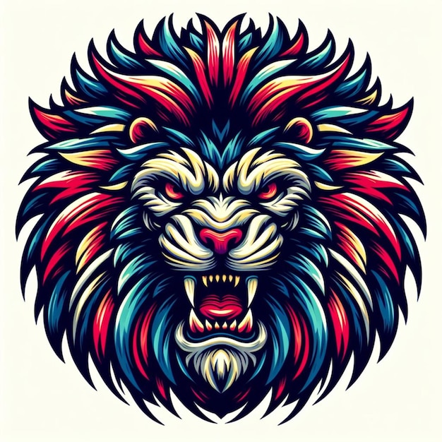 illustration of colorful angry lion suitable for apparel design