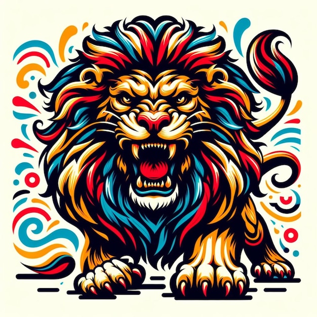 illustration of colorful angry lion suitable for apparel design