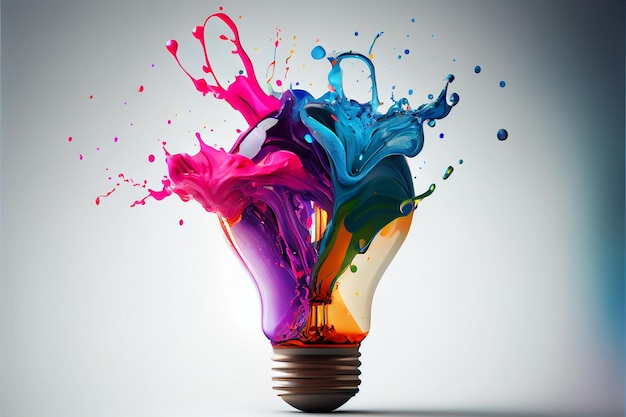 Illustration of colorful bulb with splash of colors Generative AI