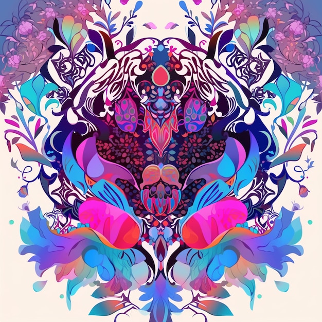 illustration of a colorful floral design with a stylized bird generativ ai