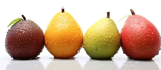 illustration of colorful fresh matoa fruit that is ripe and ready to be served with fresh water drops on a white background